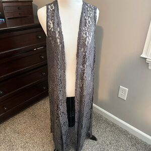 LuLaRoe Charcoal Lace Duster Vest